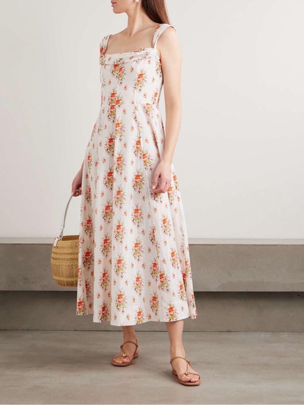 DÔEN Clea ruffled floral-print organic cotton midi dress NWOT